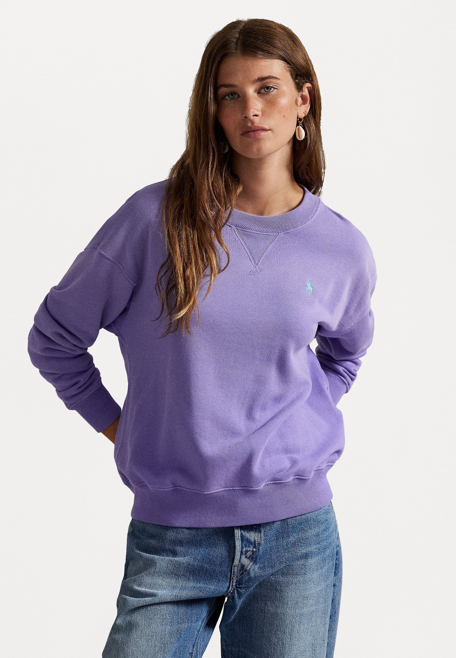 Polo Ralph Lauren lichtgewicht fleece trui met ronde hals - Sweatshirt - puur lila