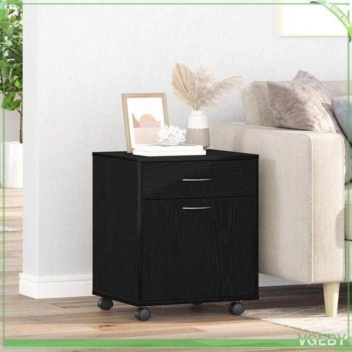 Meuble roulant - Chêne noir - Bois d'ingénierie - 45 x 38 x 54 cm - 1 étagère