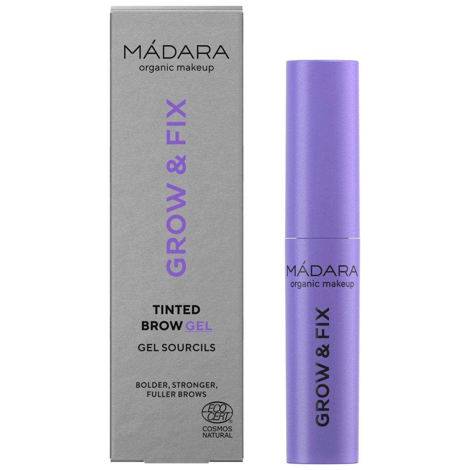 MÁDARA antakių gelis „Wax & Fix“ su vašku ir fiksacija, tonuotas antakių gelis, Nr. 4 tamsiai ruda - 4,25 ml