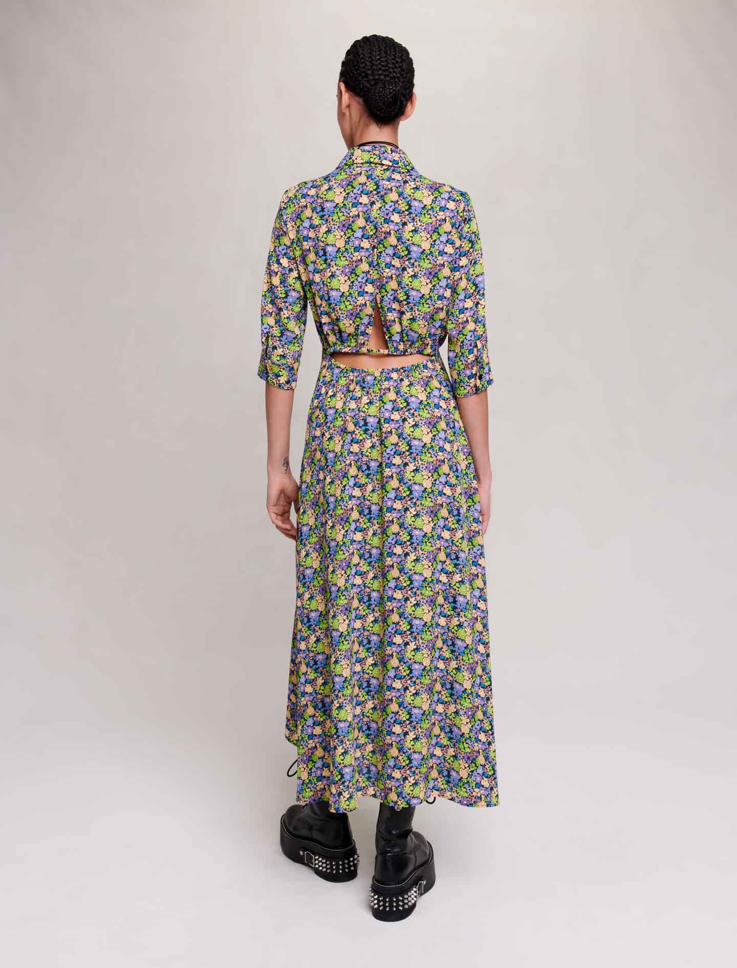 Lange jurk met bloemen-Imprimé Primevères Multico