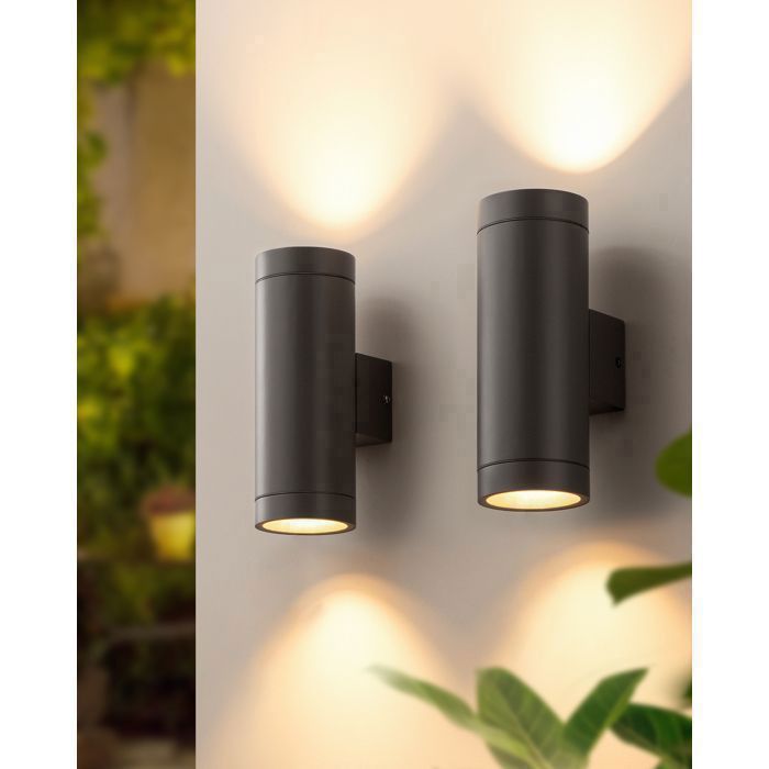 Juego de 2 apliques de pared para interior/exterior EDISHINE, gris oscuro, resistentes al agua IP44, casquillo GU10, requiere bombilla, iluminación de pared