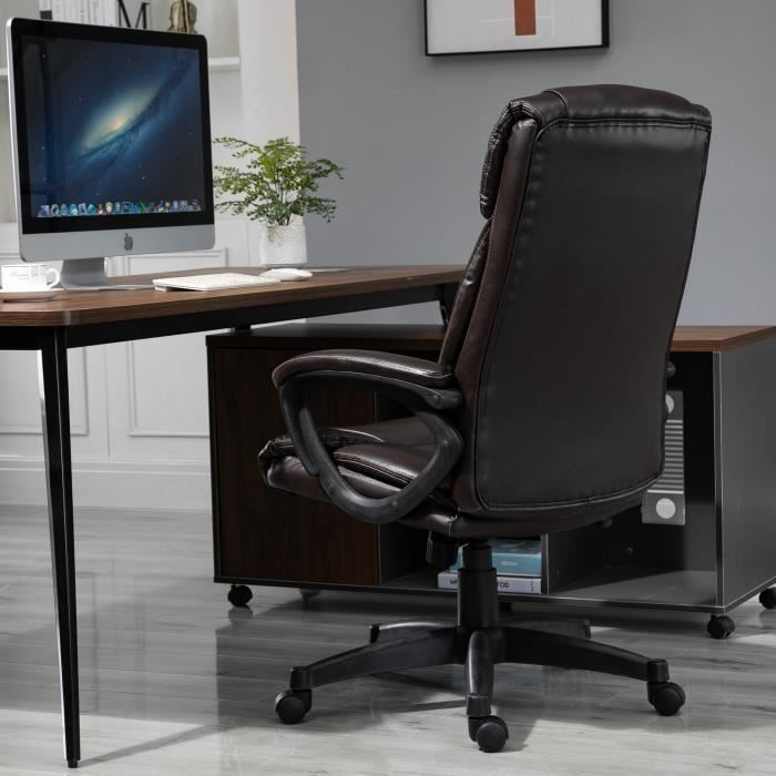 Silla de oficina ergonómica y de gran confort para directivos, tapizada en piel sintética color chocolate.