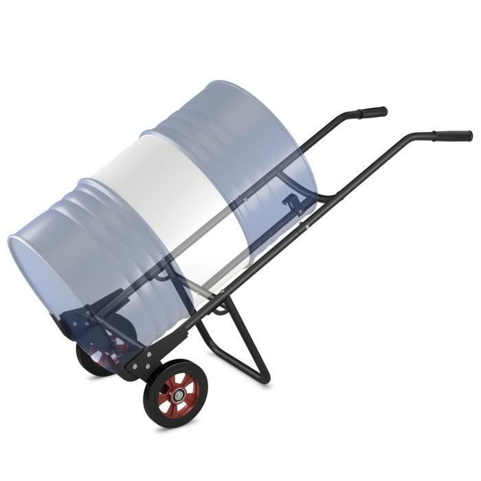 Carro de mano para bidones COSTWAY con 2 ruedas de goma y asas ergonómicas de EVA, gancho de fijación con resorte, capacidad de carga de 545 kg.