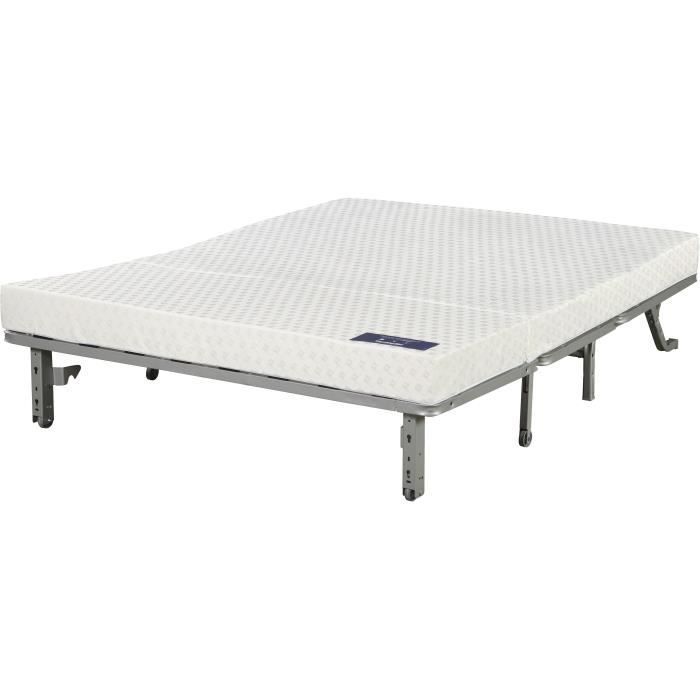 Panca trasformabile BZ DUNLOPILLO - 2 posti - Tessuto grigio - L 140 x H 94 x P 55 cm - PEARL