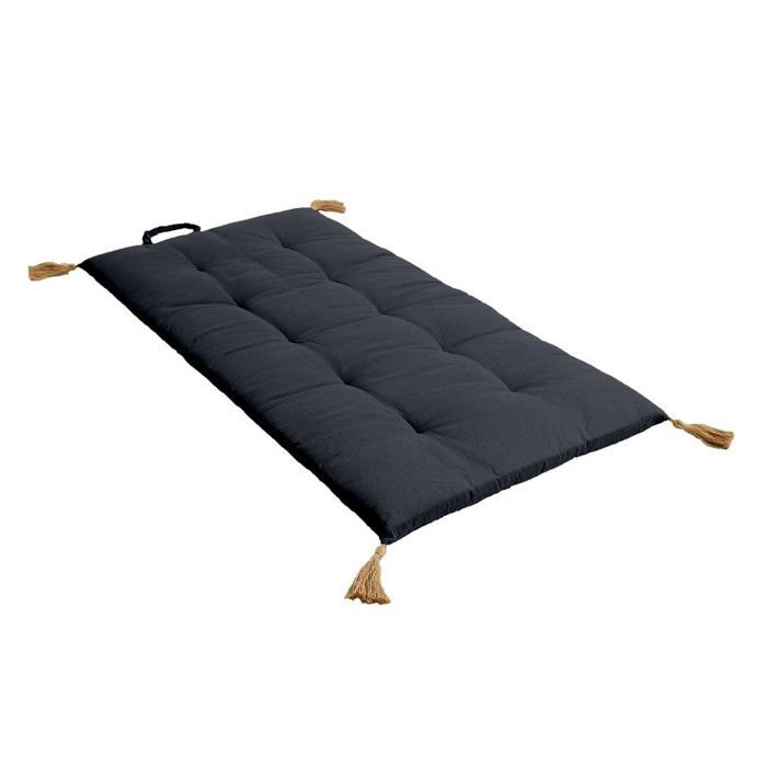Enjoy Home - Futon repliable Panama avec pompons en jute - Gris foncé
