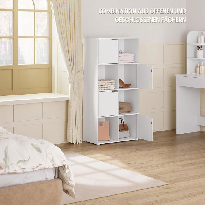 WOLTU Bibliothèque Étagère, Meuble de Rangement, 8 Cubes de Rangement, 4 Portes, en Bois d'Ingénierie, 60x30x120cm, Blanc W0ATT0296