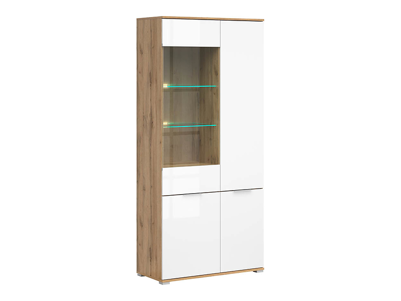 Witryna Zele 90 cm z 4 drzwiami  dąb wotan/biały połysk