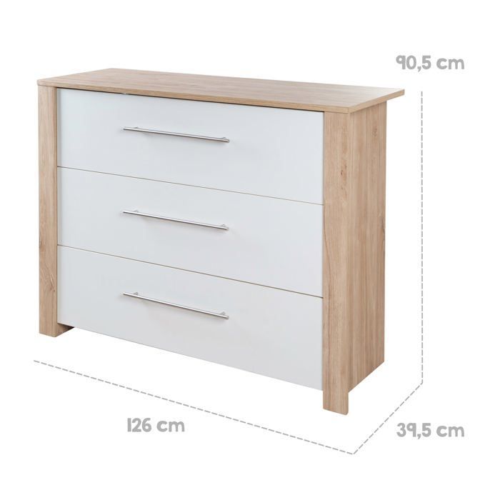 Conjunto de dormitorio ROBA Baby Duo - Malo - Cuna convertible de 70x140 cm + cambiador con mesa cambiador extraíble - Blanco - Acabado en roble
