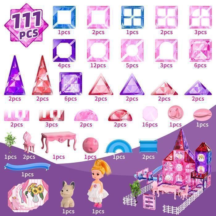 Tuiles Magnétiques -KUKUFUN-111 pièces -Stimuler et développer les capacités manuelles et la créativité des enfants-STEM 3-8ans