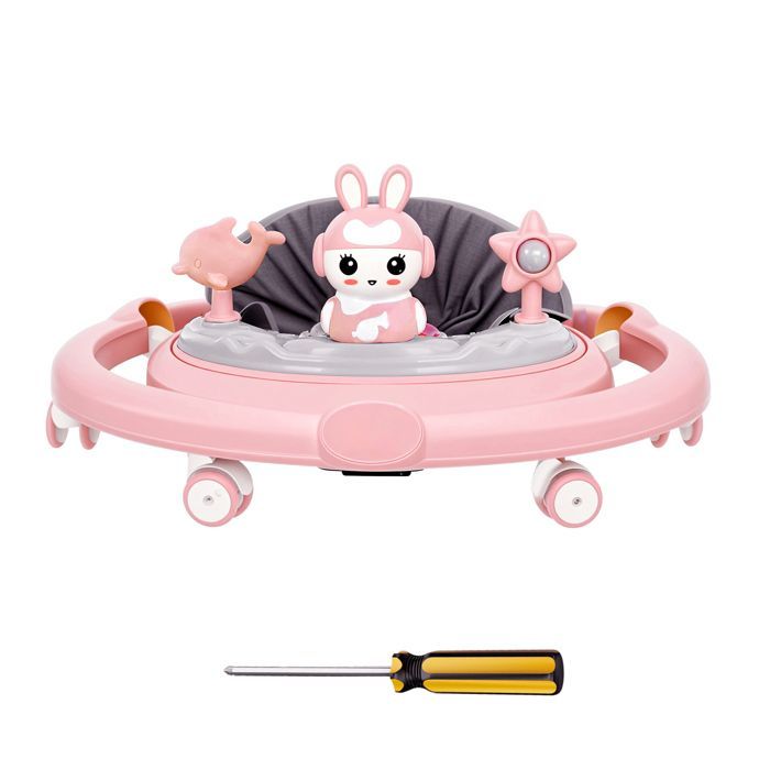 Andador musical plegable para bebé - Altura ajustable - Patinete para bebé - Alfombrilla - Rosa
