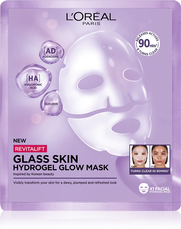 L'Oréal Paris Revitalift Glass Skin hidrogela maska ar izgaismojošu efektu