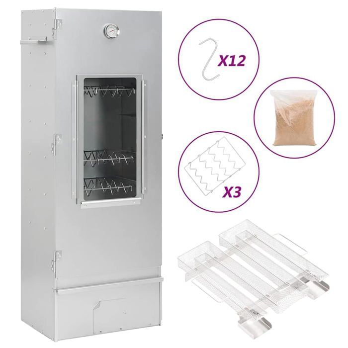 Fumoir à viande extérieur - vidaXL - Acier galvanisé - 44,5x29x110 cm - Thermomètre intégré - Vitre pour surveillance