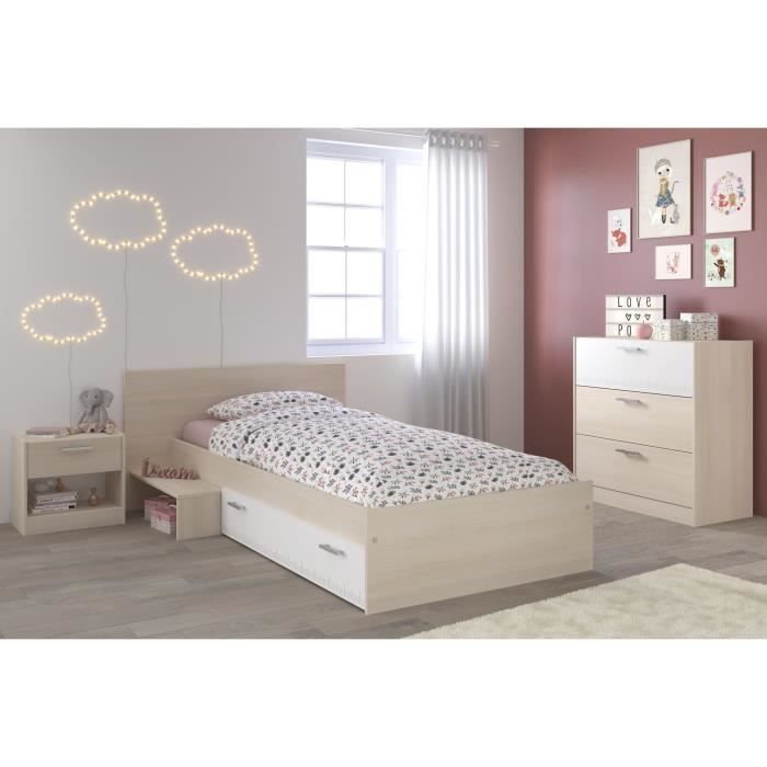 PARISOT Chambre Enfant Complète style contemporain décor acacia clair et blanc - l 90 x L 190 cm - CHARLEMAGNE