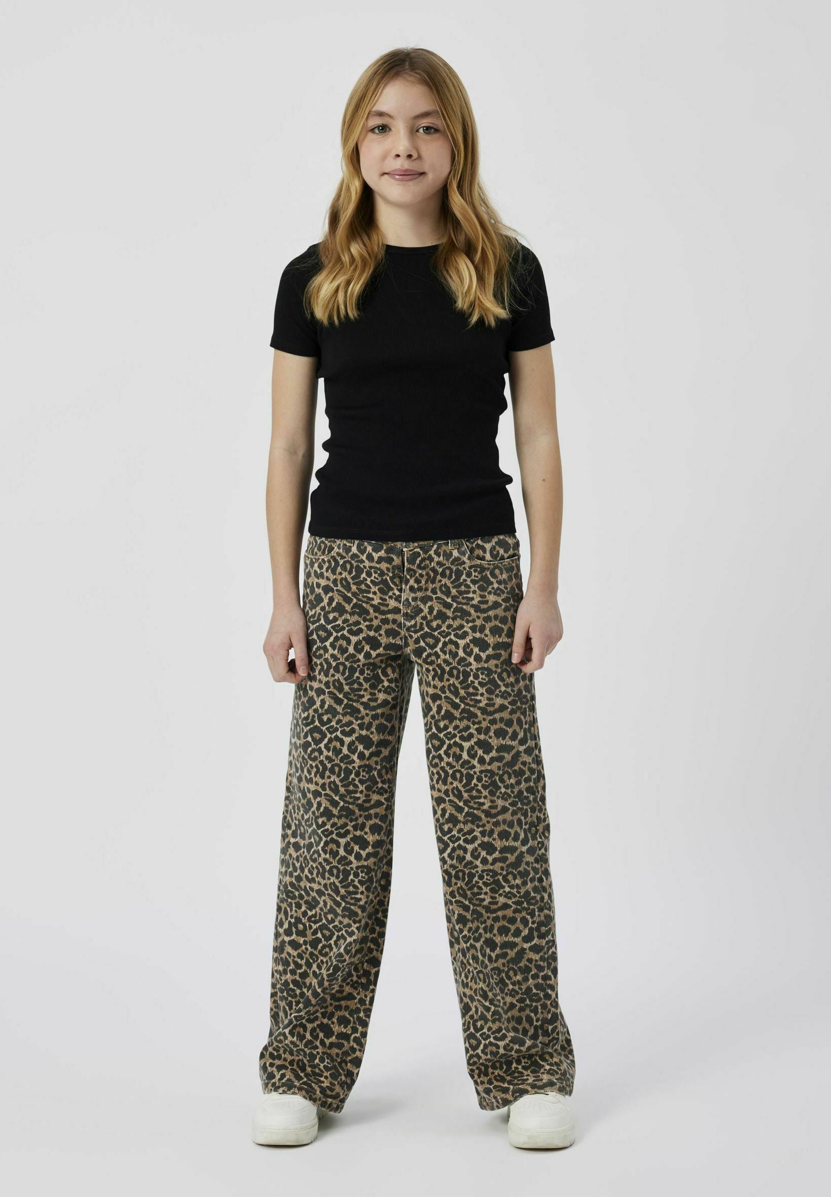 Pantaloni TWO SOON WIDE FIT LEOPRINT - color cuoio