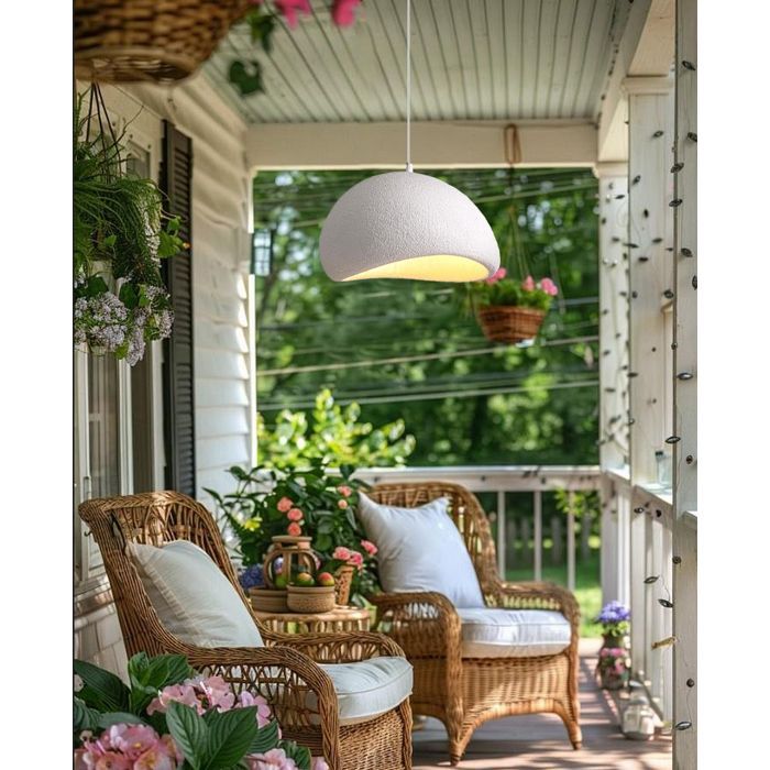 iDEGU 2 lámparas colgantes modernas de estilo industrial de 60 cm, estilo vintage, con acabado en cemento y diseño Edison, ideales para sala de estar y dormitorio, color blanco.