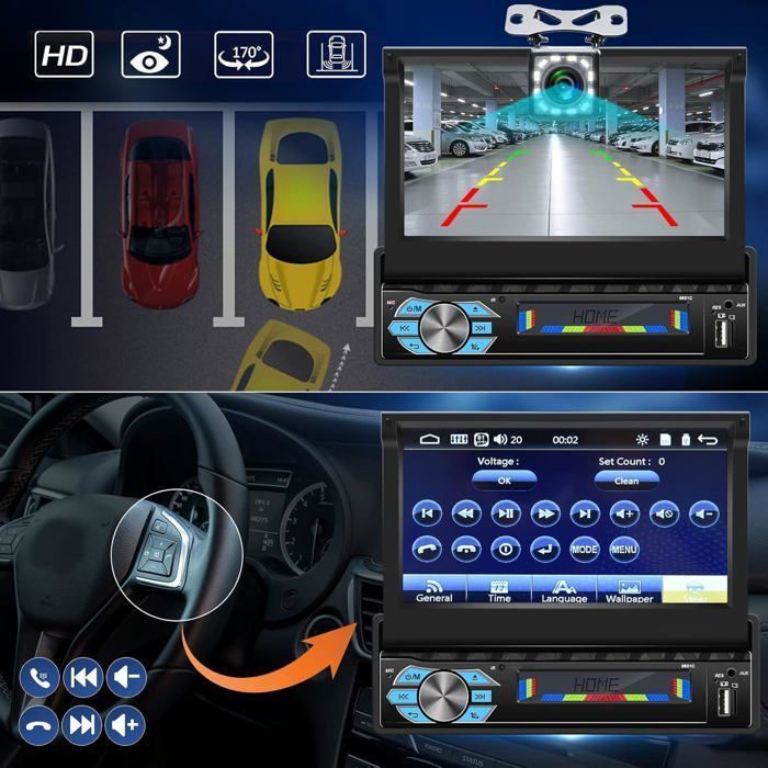 Autorradio 1 DIN con pantalla retráctil motorizada de 7