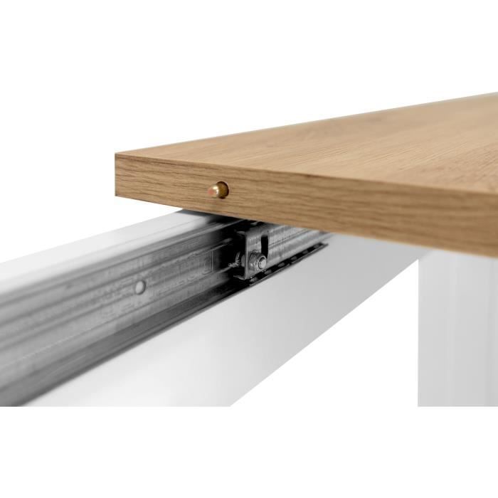 Table à manger extensible BERGEN - Décor chêne artisan et blanc - Rallonge 55 cm - Jusqu'à 12 personnes - L 160-215 x P 90 x H 75 cm