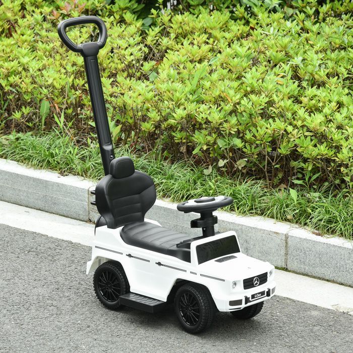 Coche de juguete infantil HOMCOM - Totalmente equipado con claxon, reposapiés y barras de seguridad - Plástico - 12-36 meses - Blanco