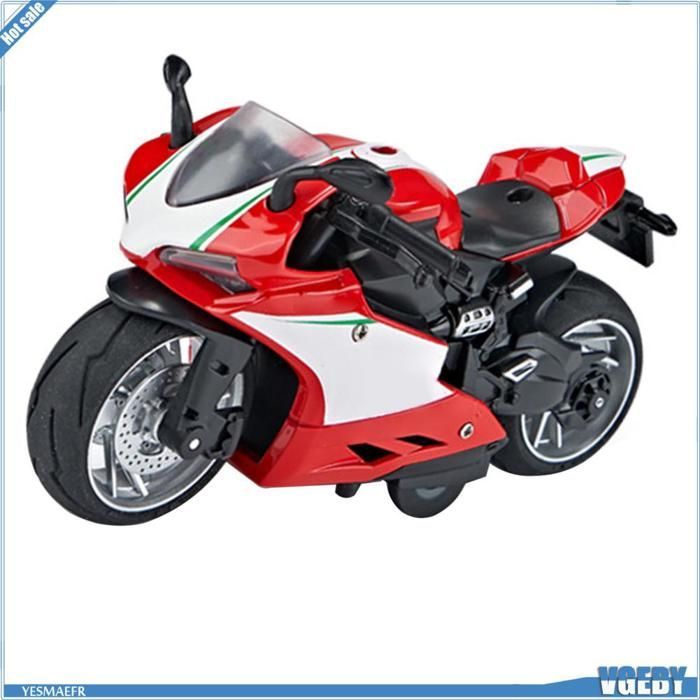 Modelo de motocicleta de juguete Ashata, escala 1:14, motocicleta de juguete de aleación de plástico con mecanismo de retroceso, sonido y juegos de actividades, color rojo.