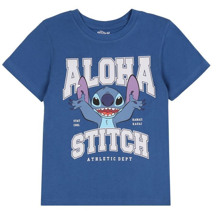 Pijama de dos piezas de algodón con manga corta de Disney Stitch para niño, ideal para el verano, 116 cm.