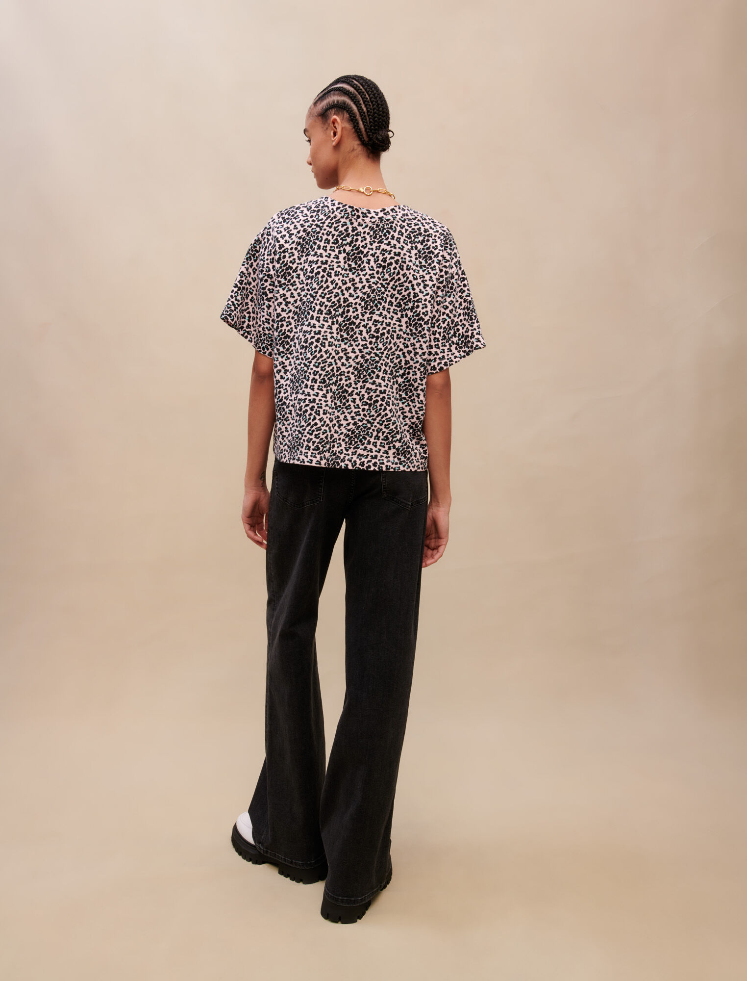 Tricou din bumbac cu imprimeu leopard - Leopard roz