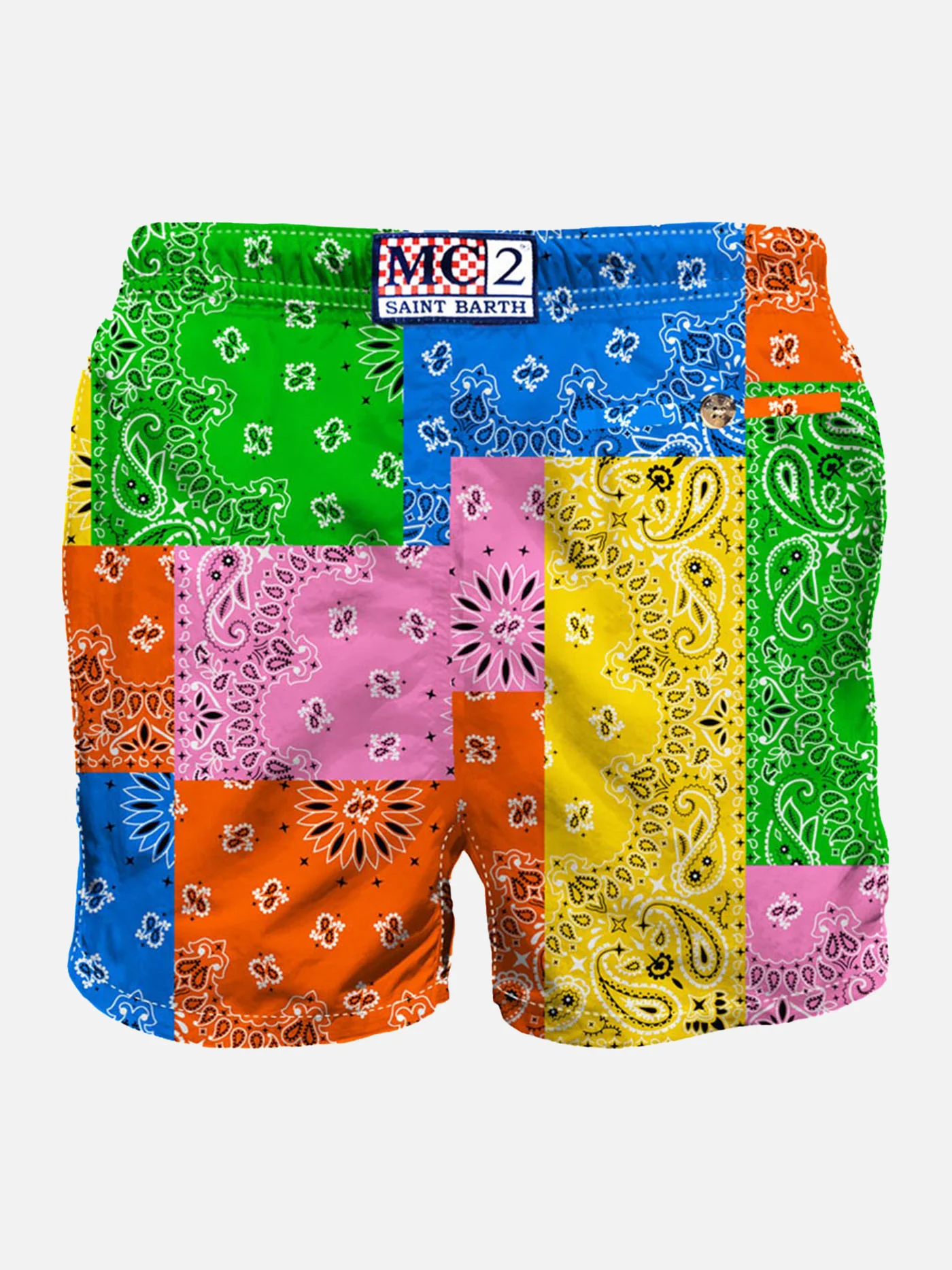 Herrenbadehose mit mehrfarbigem Bandana-Print