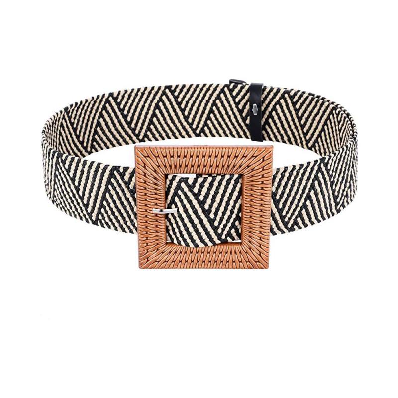 Cinture da donna con elastico in paglia intrecciata | Cintura elastica in vita ampia e intrecciata in stile tropicale