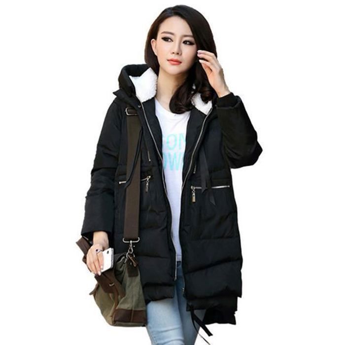 Doudoune JINDING DY Femme Épaissir Parka Manteau à Capuche mode Hiver Chaud Automne Hiver Noir