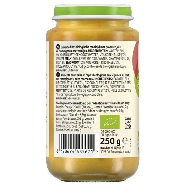 Kruidvat 12+M Organski obrok z zelenjavo, rižoto in gobami<br>250g