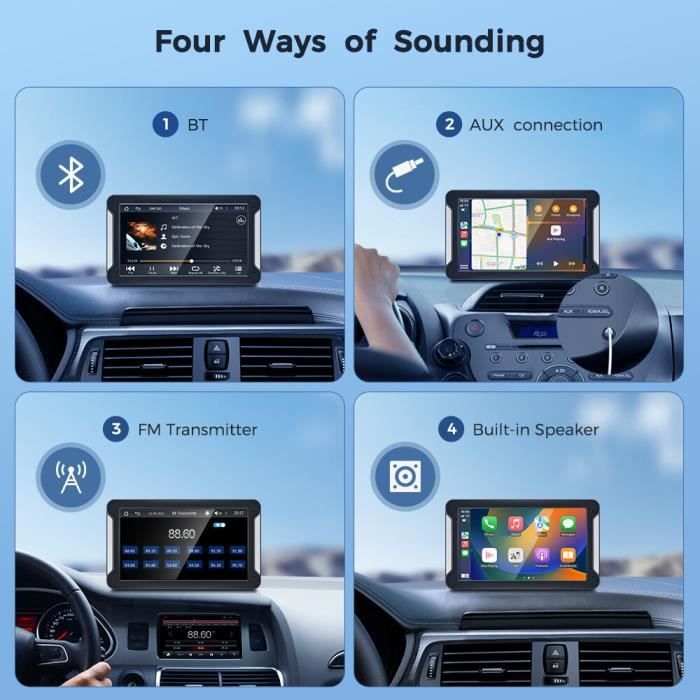 Radio portátil para coche GEARELEC de 7 pulgadas con CarPlay, Android Auto, Dash Cam, Bluetooth y WiFi.