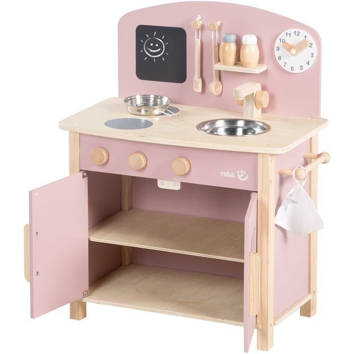 Cuisine en bois pour enfant - ROBA - Équipée avec accessoires - Rose / Naturel