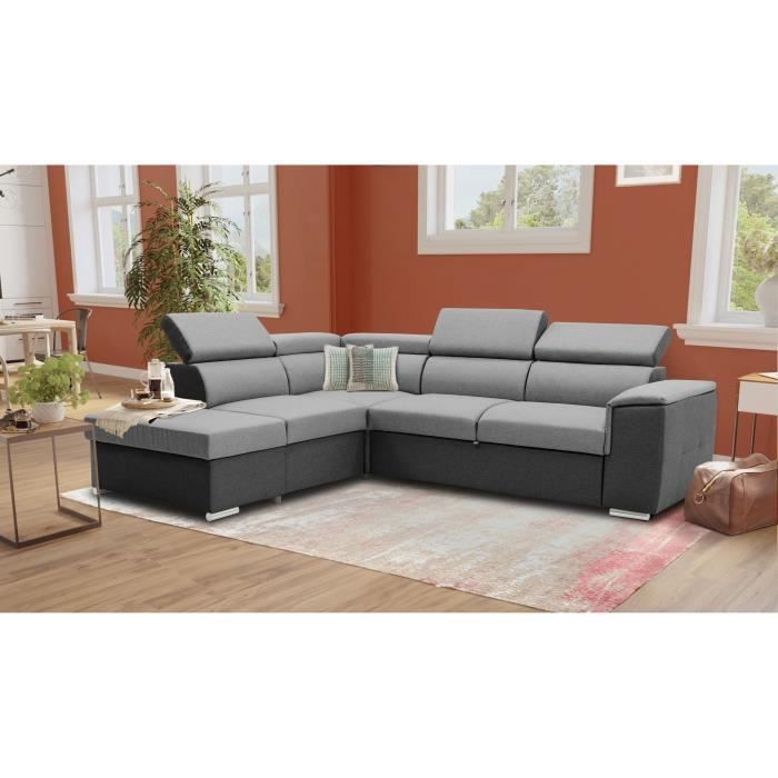 Wendbares Ecksofa mit Stauraum – 5-Sitzer – DAYTONA – Stoffbezug in Grau und Anthrazit – 260 x 77 / 94 x 216 cm