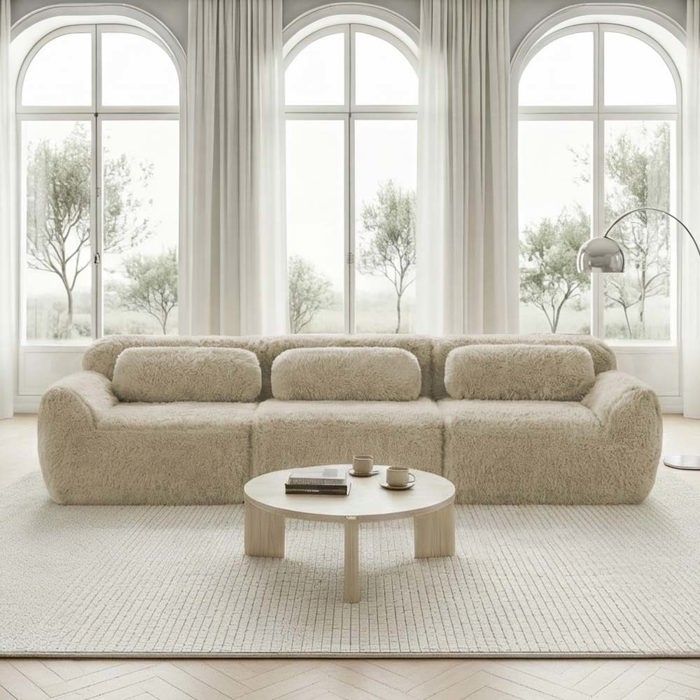 Canapé modulable 3 places - Tissu moelleux - Aucun assemblage requis- Coussins inclus - Mousse haute résilience - Kaki