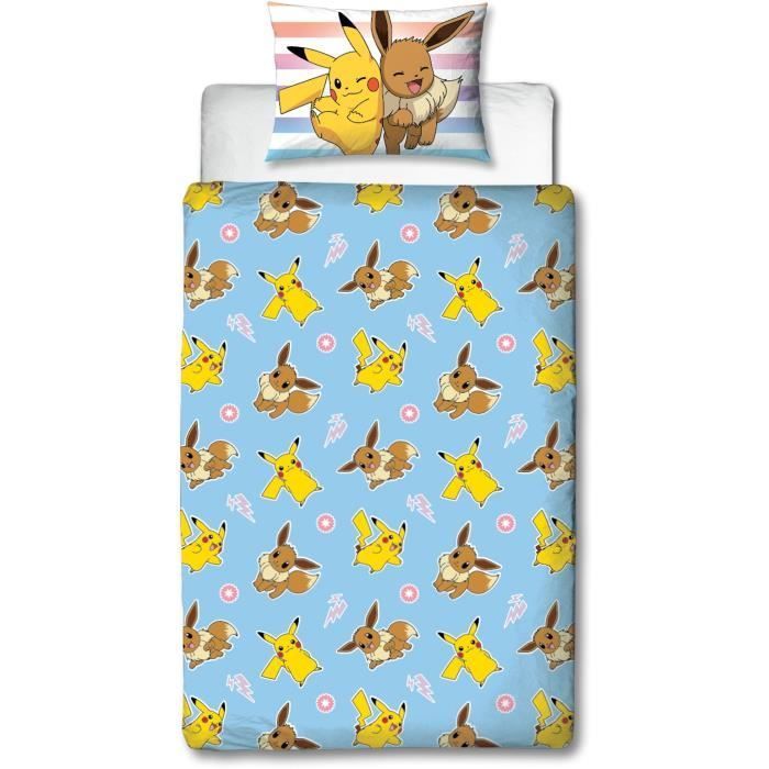 Juego de cama reversible - POKEMON - Pikachu y Eevee - Microfibra - 1 funda nórdica de 140 x 200 cm + 1 funda de almohada de 63 x 63 cm
