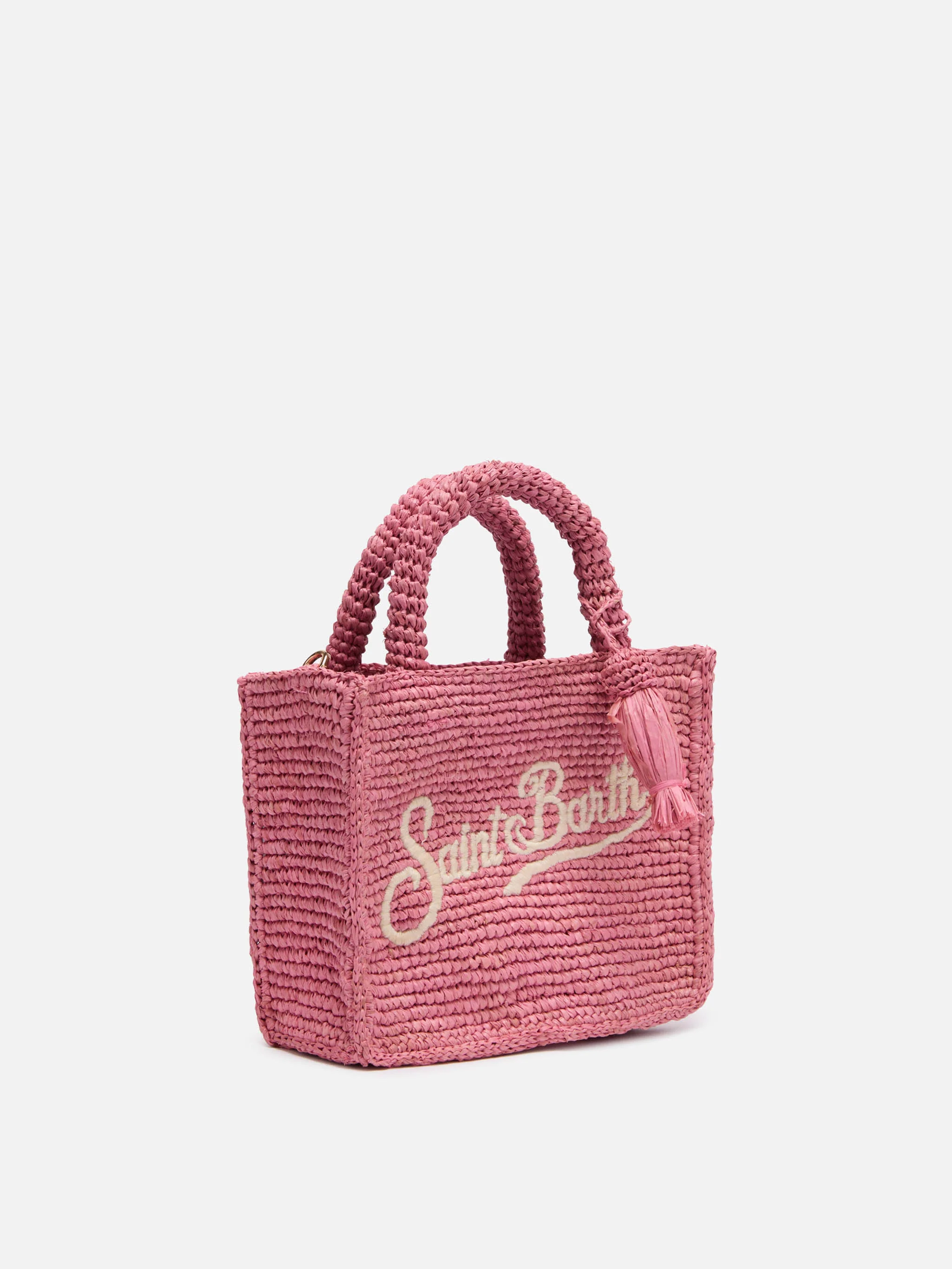 Mini sac à main en raphia rose brodé de Saint Barth
