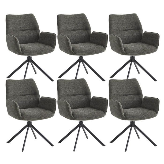 CARLOTTA - Set of 6 Swivel Dining Chairs, Anthracite Grey Fabric