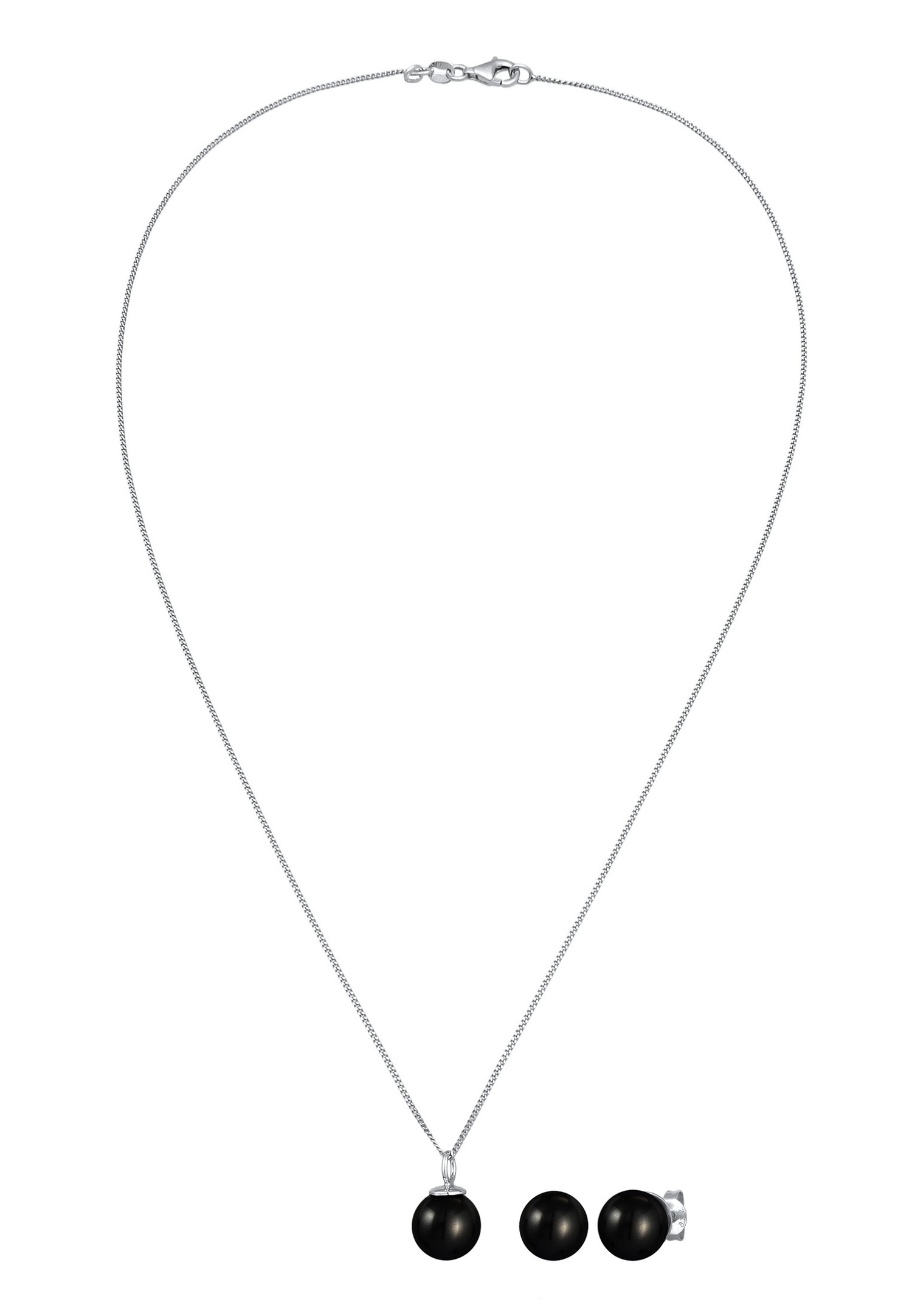 Nenalina Nenalina Ensemble de Bijoux Collier Boucles d'oreilles Femmes Chaîne blindée Perles synthétiques Argent Sterling 925 Mode de soirée 45cm