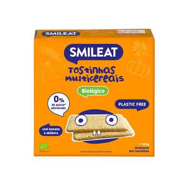 Tostadas multigrano Smileat con plátano y calabaza, tostadas multigrano orgánicas, 60 g