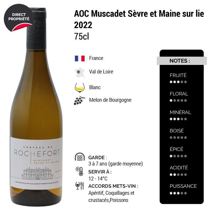 Château de Rochefort Muscadet Sèvre et Maine sur lie 2022 - White Wine from the Loire Valley (6x75cl)