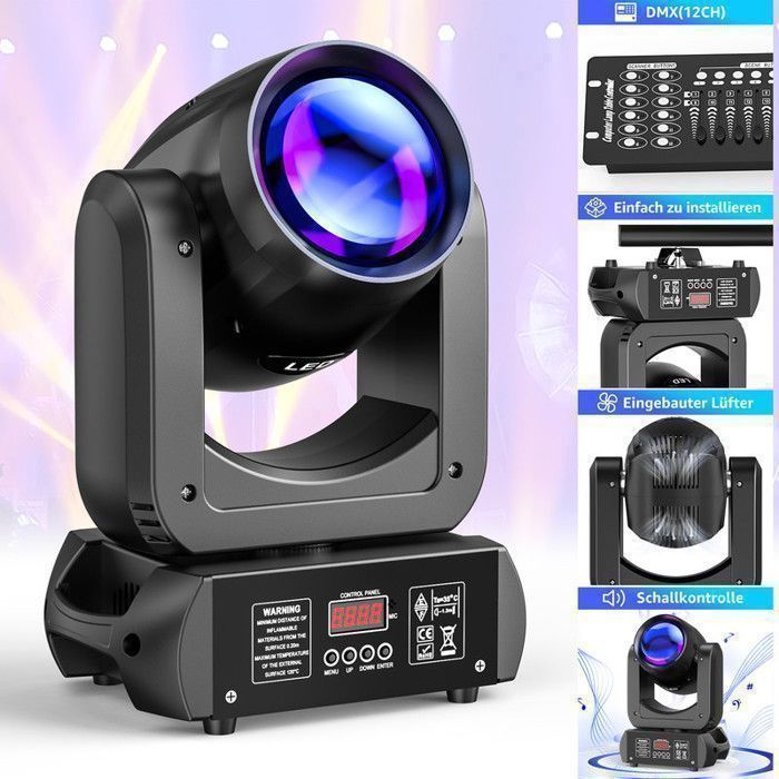 UKing 230W Stage Light - DMX512 LED Moving Head Beam GOBO 18 Prism - DJ Lighting Effects - Pack of 4 with Flight Case
