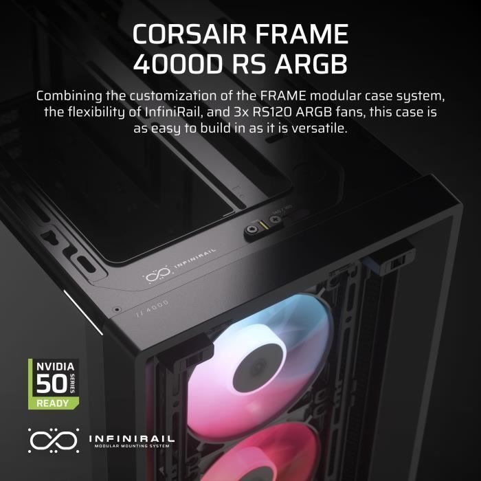 Case ATX - CORSAIR - FRAME 4000D RS ARGB - Modulare - 3 ventole ARGB preinstallate - Flusso d'aria elevato