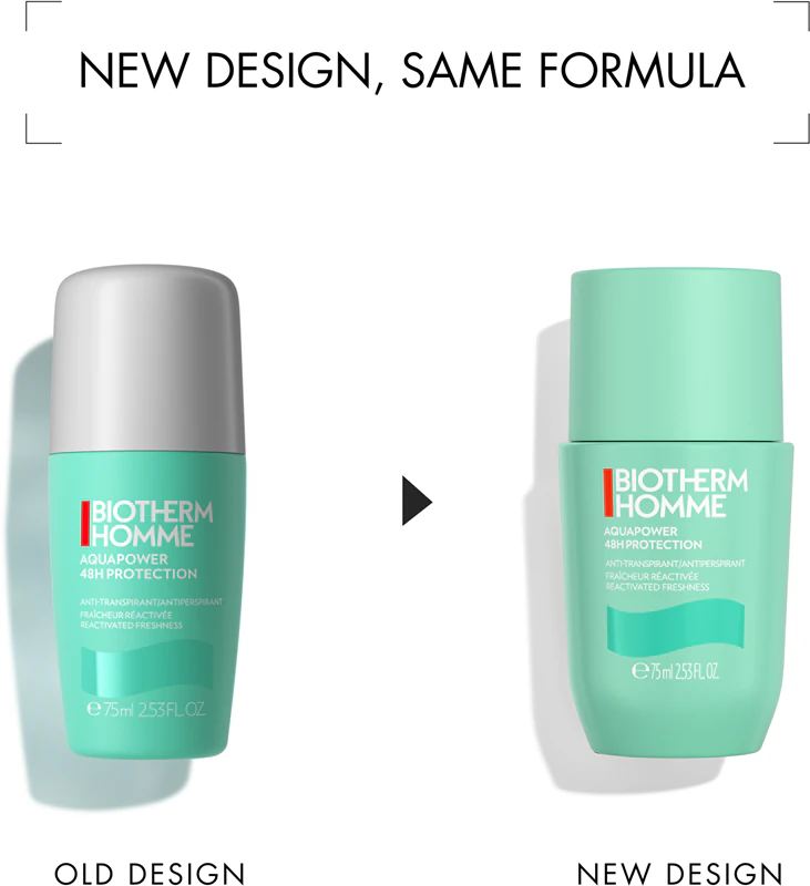 Antitranspirante Biotherm Homme Aquapower 48H Protection com efeito refrescante.