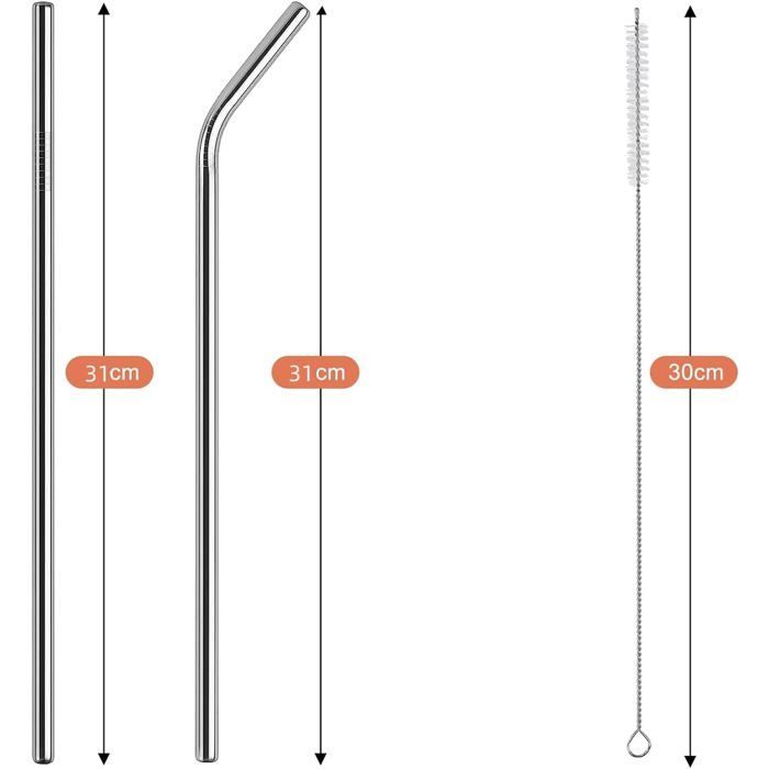 Pailles en Acier Inoxydable,4 Pièces Pailles Métalliques Réutilisables avec 1 Brosse de Nettoyage,Paille Metal 30 cm