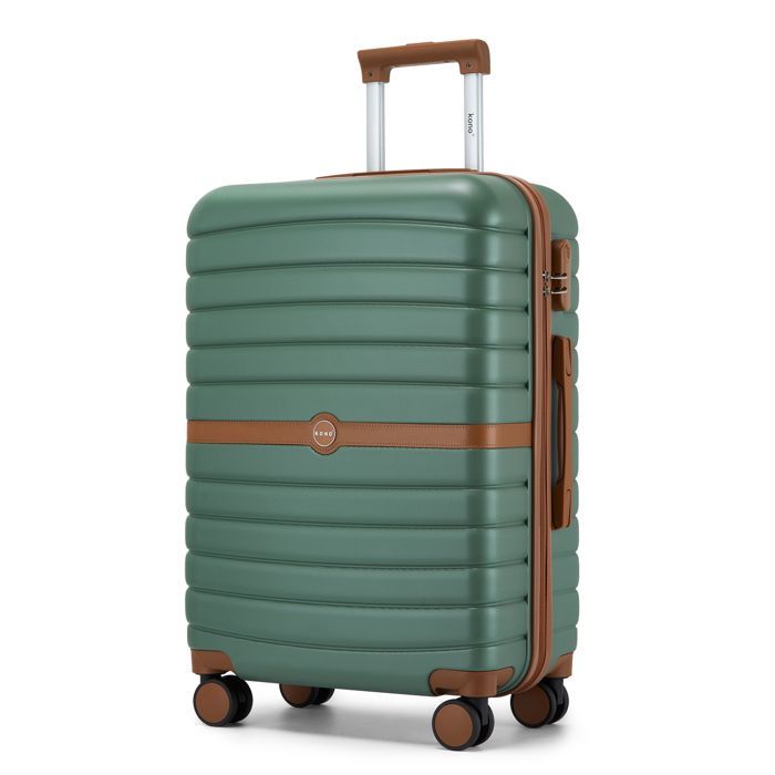 Maleta Kono mediana rígida de 66,5 x 45,5 x 25,5 cm, ABS+PC, con 4 ruedas y cerradura, tipo carrito de viaje, 62 L, color verde.