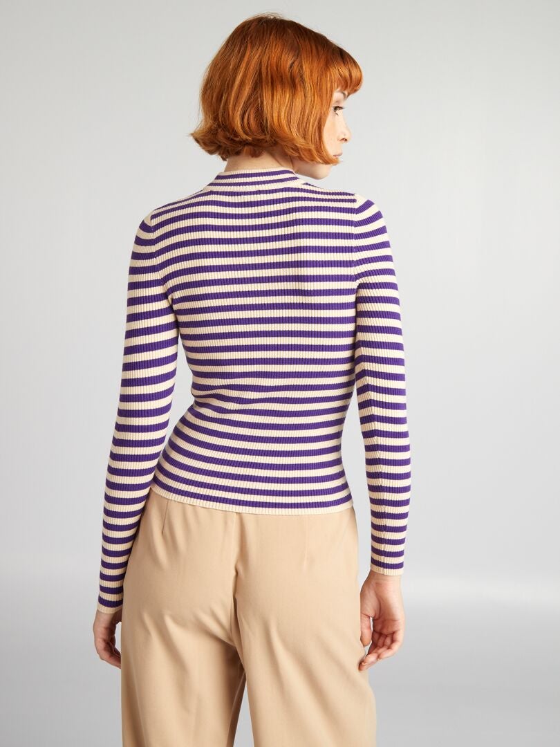 Sweter w paski - FIOLETOWY