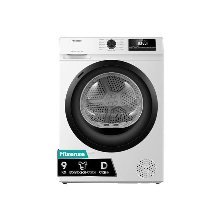 Secadora Hisense DHQE900UWDC - Capacidad de 9 kg - 590x595x845 mm - 44 kg - Ahorro de energía
