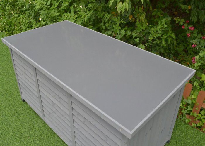 Rijoka Coffre de jardin en bois - Coffre de rangement - Toit en métal - 380 l - 1322 x 660 x 605 mm - Blanc