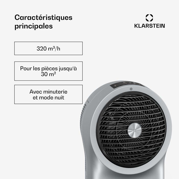 Ventilador enfriador de aire Klarstein Whirlwind - 320 m³/h - 6 l - 30 m² - 3 modos - Control remoto - Temporizador de 8 horas