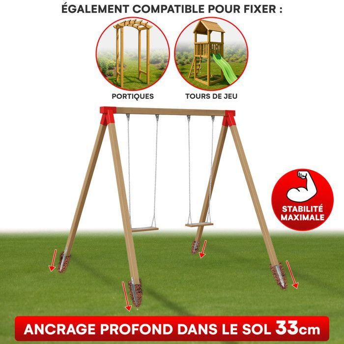 Grondankerset voor schommels - 4 x 44 cm gegalvaniseerde stalen ankers/paalsteunen - Voor schommels, torens en speeltoestellen