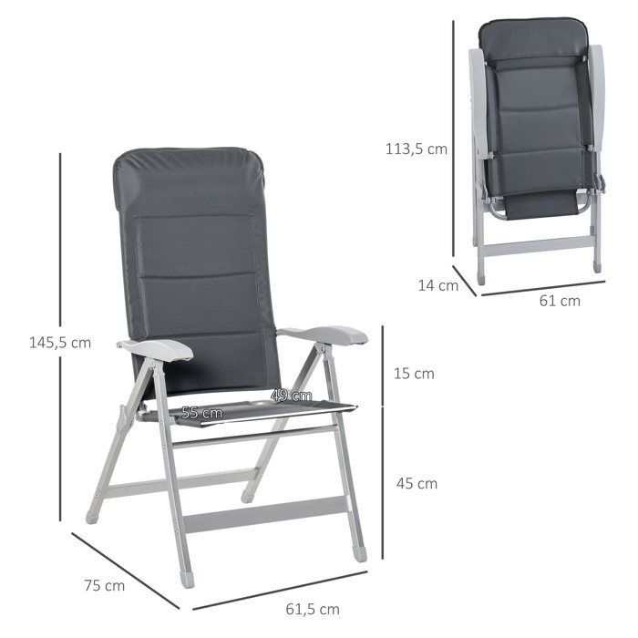 Folding garden chair - Outsunny - 75x61.5x115cm - Aluminium - grey